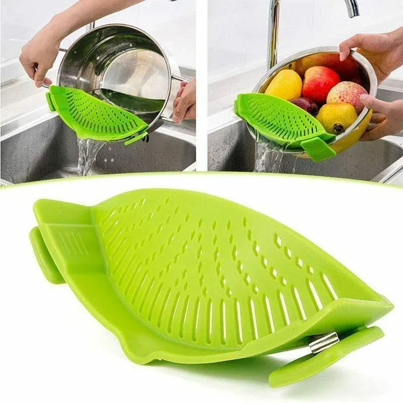 Clip On Strainer Silicone for All Pots and Pans Meat Vegetables Fruit Silicone Kitchen Colander